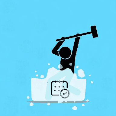Icebreaker logo: a figure breaking through a block of ice with a hammer